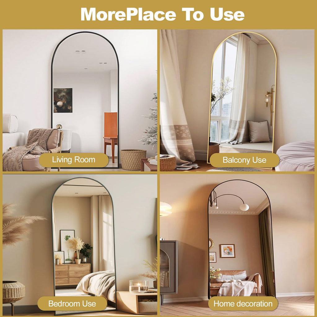 Arched Full Length Mirror, 76"x34" Free Standing Floor Mirror, Black