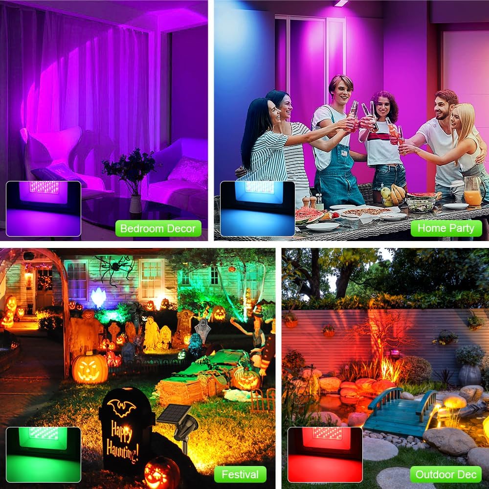 2 Pack 100W RGB LED Flood Lights, 12000LM Color Changing Smart Floodlight with Remote, Waterproof DIY Uplights for