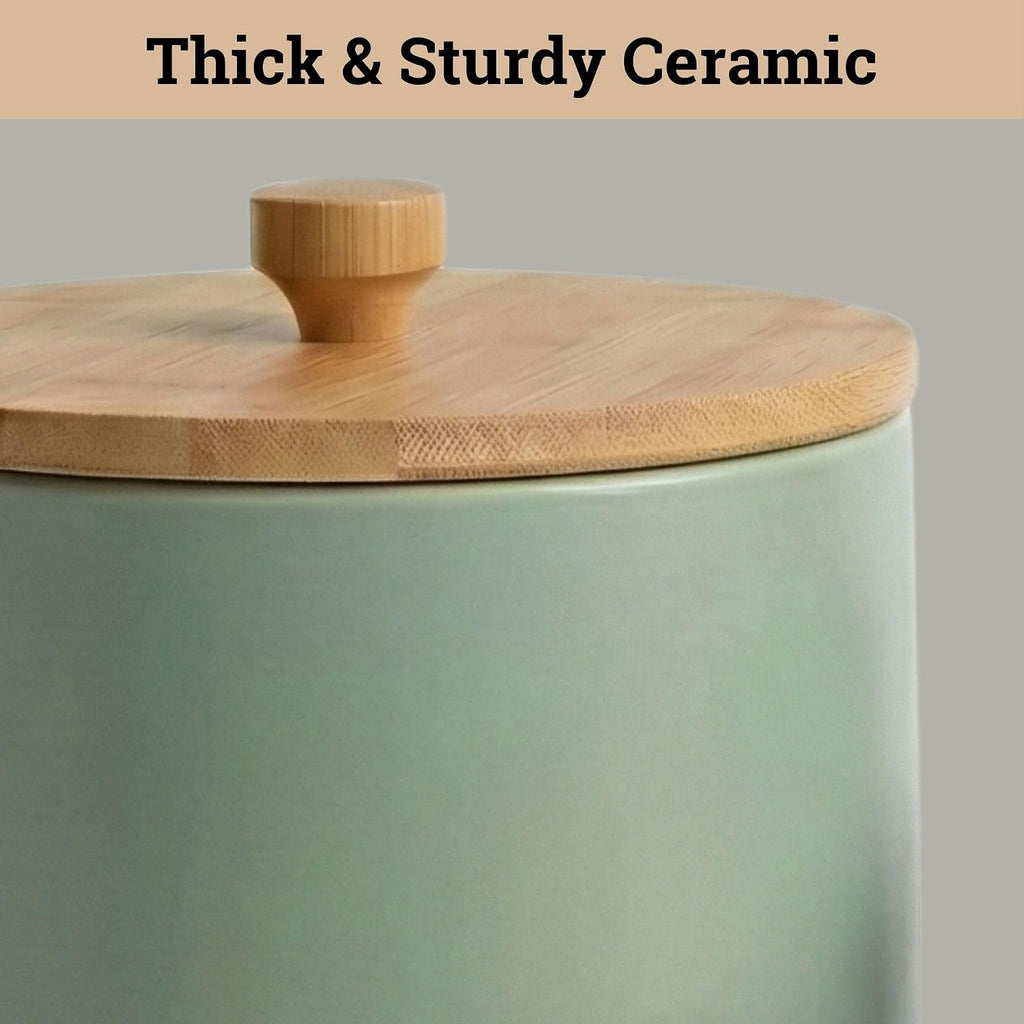 Ceramic Kitchen Canisters for Countertop w/ Airtight Bamboo Lids - Set of 3