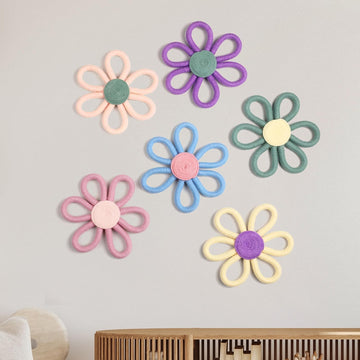 6 Pcs Boho Nursery Decor Flower Daisy Wall Art 6 Inch Woven Macrame Wall Hanging Bohemian Flower Decor Daisy Nursery