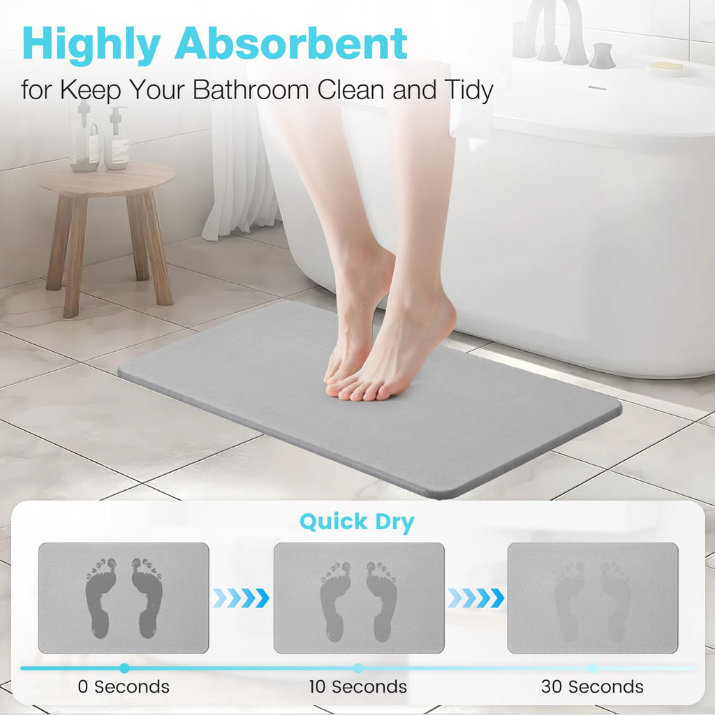 Premium Quick Dry Diatomite Stone Bath Mat, 23.6" x 15.4" Light Gray