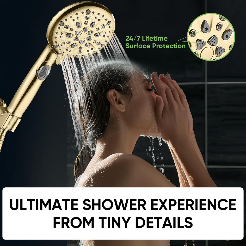 9 Spray Modes Handheld Shower Head, Water-Saving, Gold