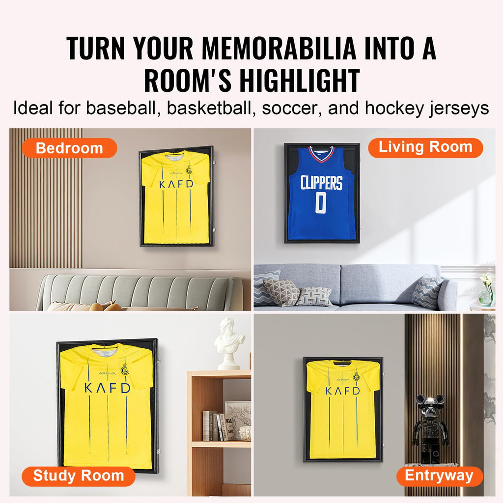 Jersey Display Frame Case, 23.3 x 31.2 x 1.5 in, Large Lockable Sport Jersey Shadow Box with 98% UV Protection PC