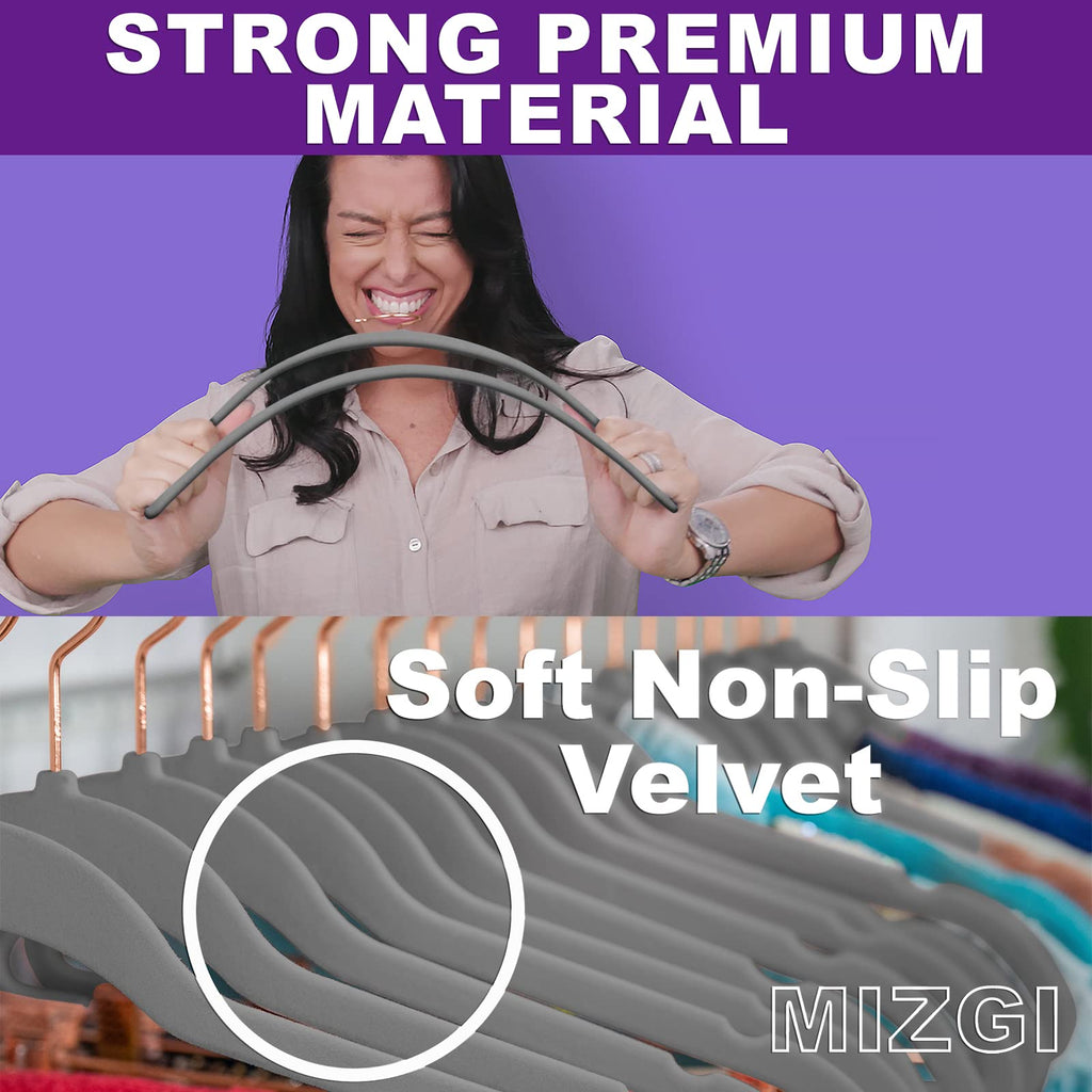 Gray Velvet Hangers 50 Pack Non Slip Heavy Duty Rose Gold Hooks