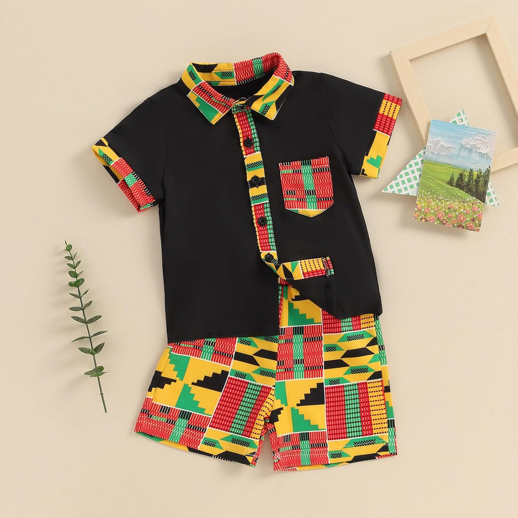 Toddler Baby Boy Summer African Print Kente Dashiki Clothes Outfits T Shirts Shorts Sets
