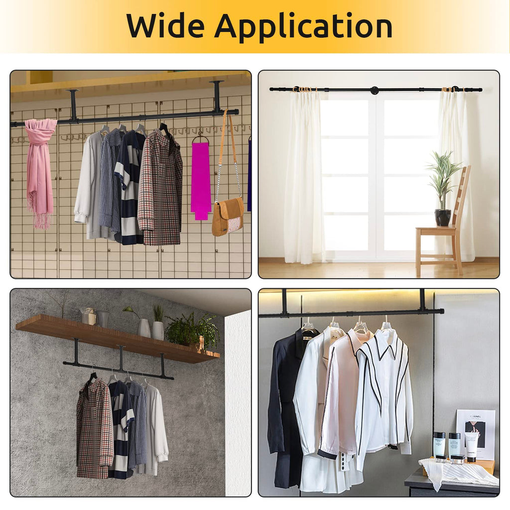 72" Wall Mounted Clothes Rack, Closet Rods for Hanging Clothes