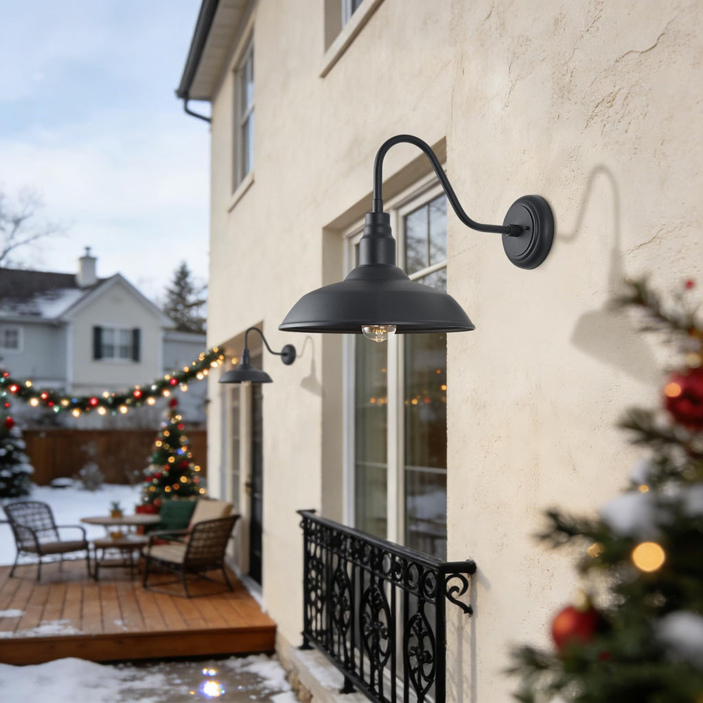 14 Inch Gooseneck Barn Lighting Outdoor Large Exterior Gooseneck Light Fixtures, Matte Black Farmhouse Barn Lights 2