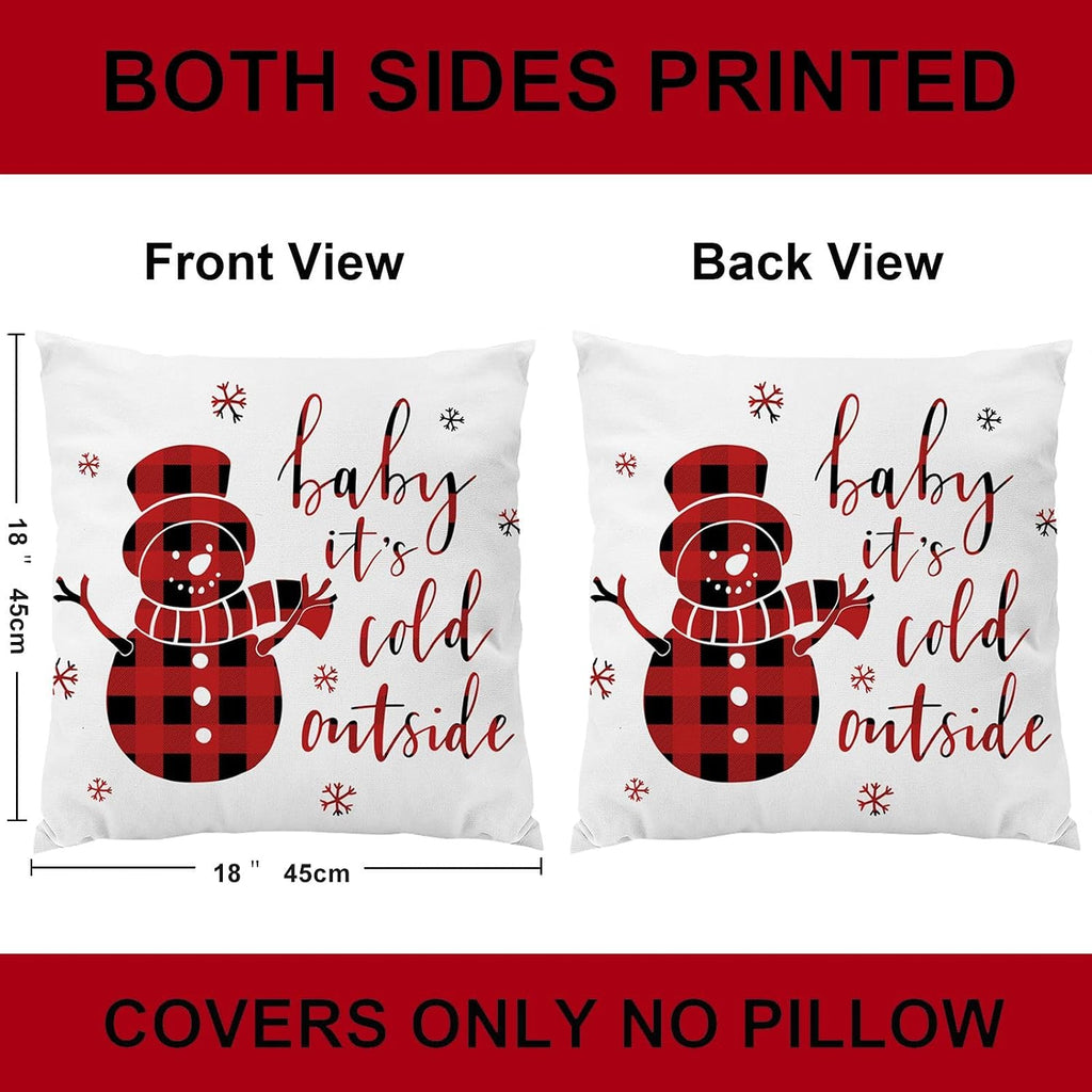 Red and Black Buffalo Plaid Merry Christmas Throw Pillow Covers 18x18 Outdoor Decorative Cases Winter - Set of 4