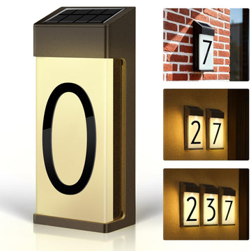 Solar Lighted House Number 0, Warm Frosted Glass Glow for Curb Appeal
