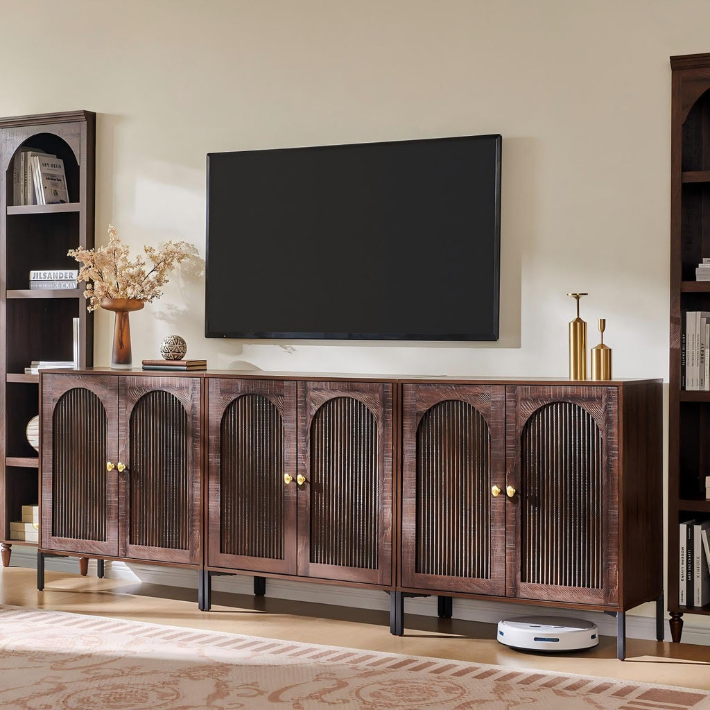 92.63" W Modern Arched Sideboard Buffet Cabinet with Storage, Brown