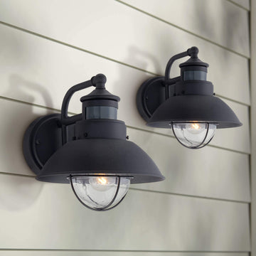 Oberlin 9" Black Auto-On Motion Sensor Rustic Outdoor Light Fixture