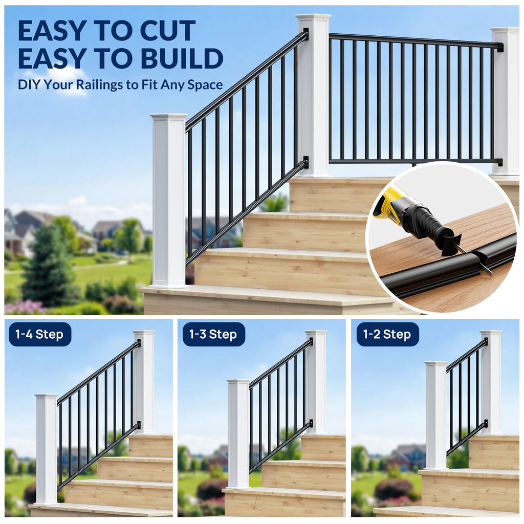 36 in x 4 ft Modular Aluminum Stair Railing Kit Without Post