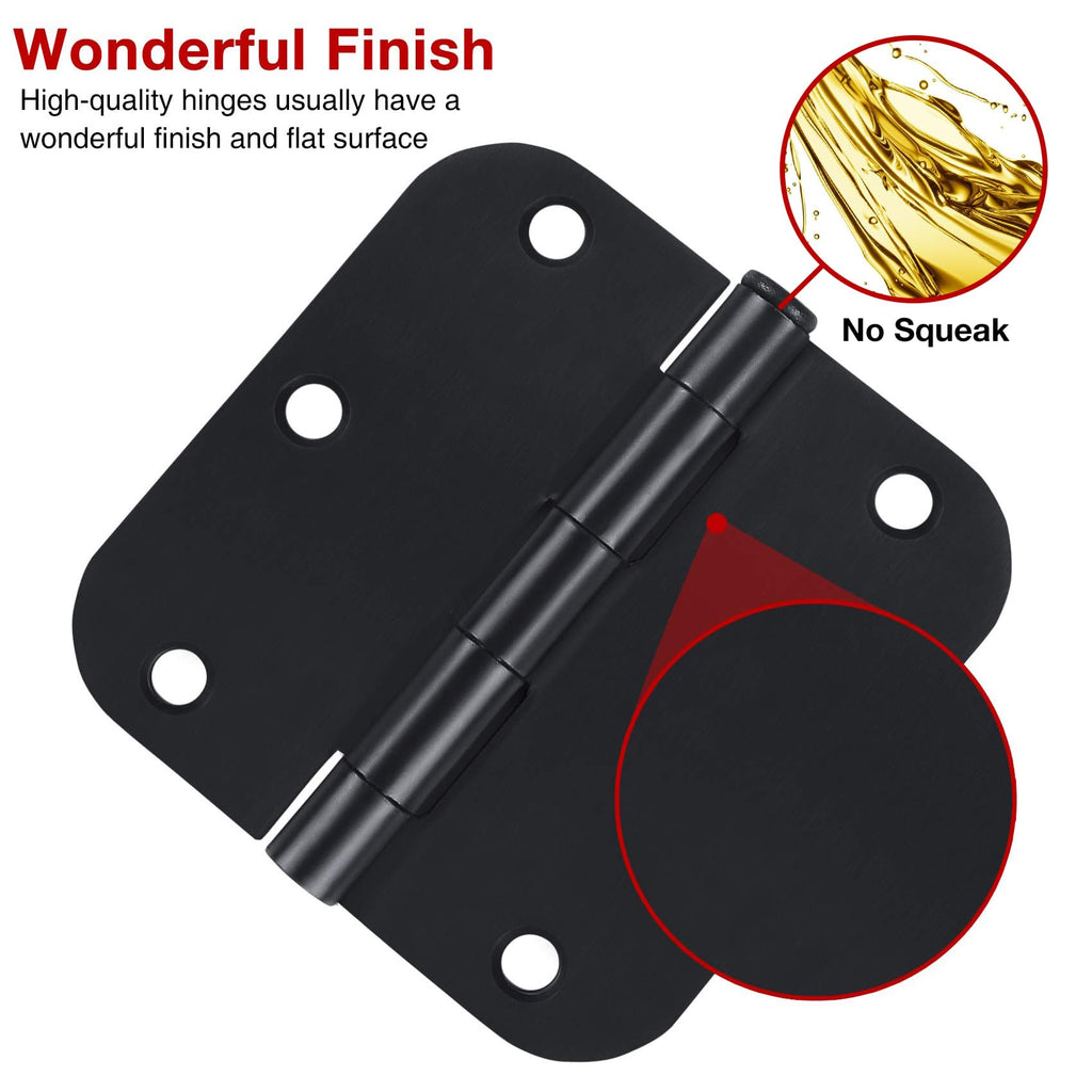 Rounded Door Hinges Matte Black 3.5 x 3 1/2" Inch Heavy 3 Pack