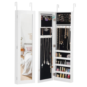 Mirrored Wall-Mounted Jewelry Cabinet, Lockable Door Mounted Jewelry Armoires, Full Length Dressing Mirror Jewelry