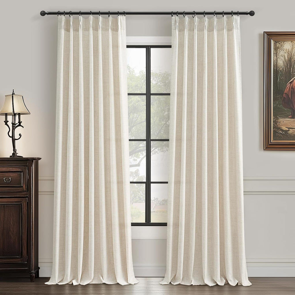 Pinch Pleated Linen Curtains 96 Inches Long for Living Room Bedroom, Light Filtering Boho Window Drape 96 inch 2