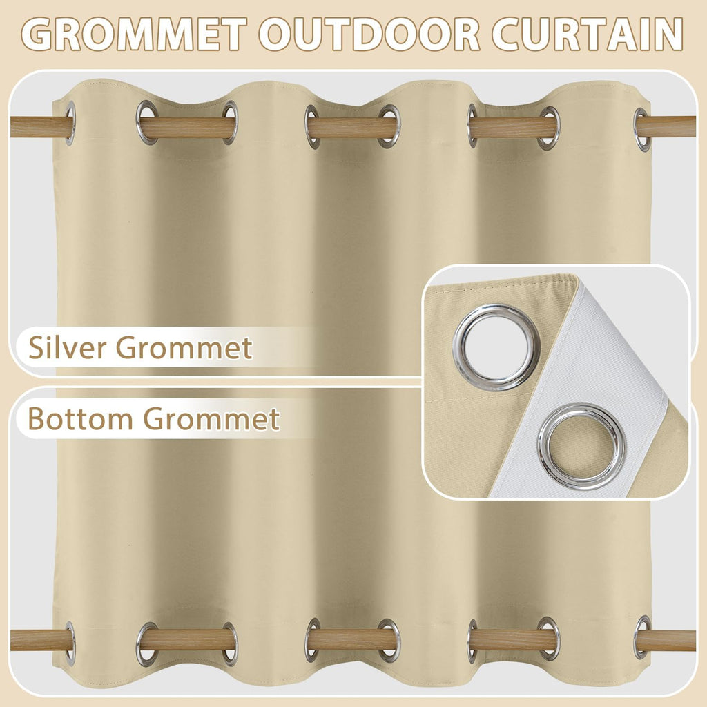 Waterproof Outdoor Curtains with Zipper Extra Long Top & Bottom Grommet Thermal Privacy Drapes 2 Panels Gazebo