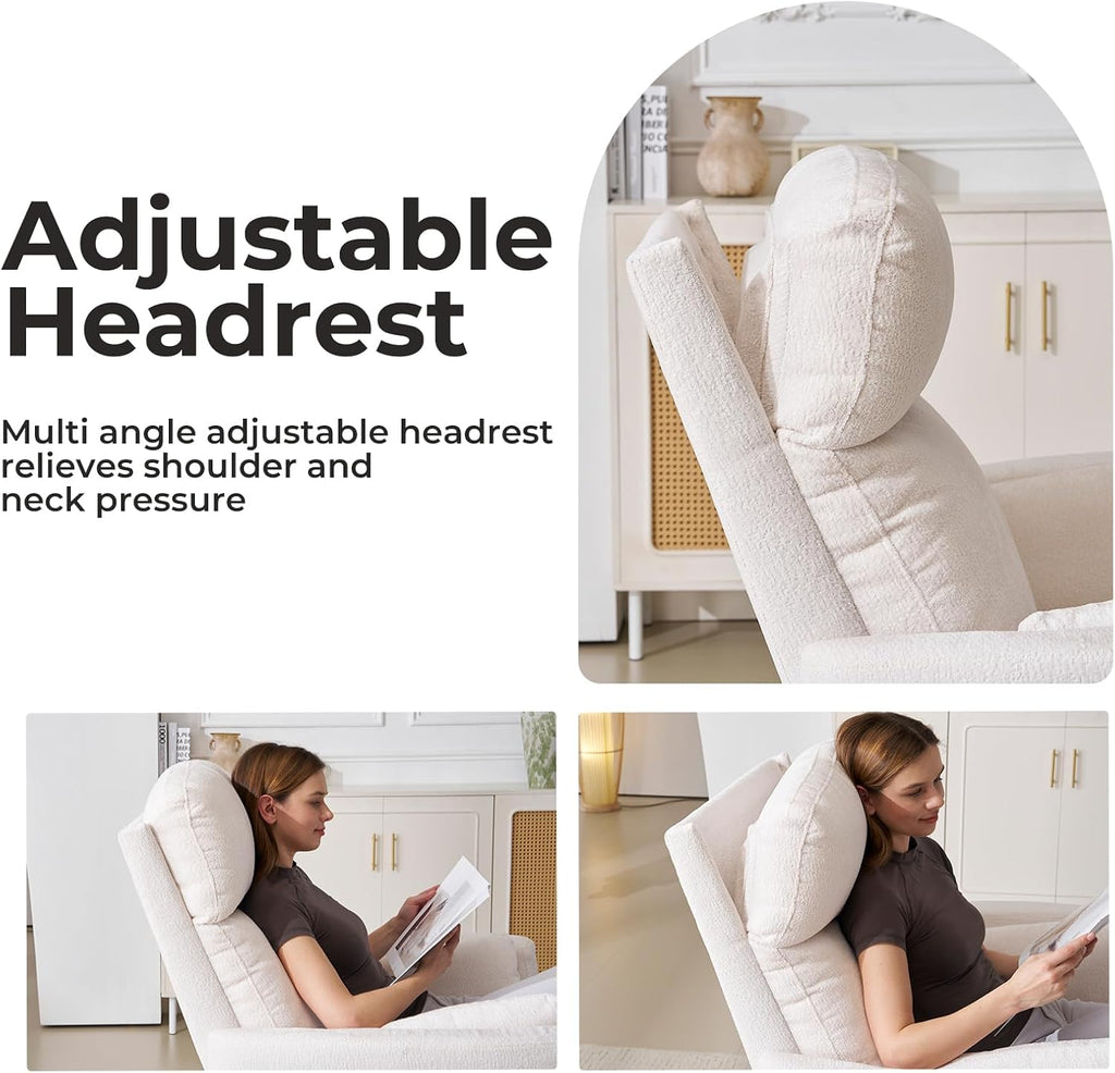 Oversized Swivel Recliner Chair with Massage and Heat, Rocking Chair Nursery with Adjustable Headrest, Rocking Chair