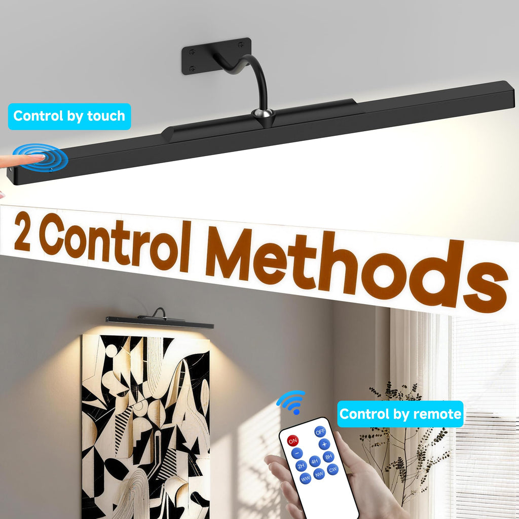 Gallery Picture Light Black,6000mAh Wireless Artwork Lighting,Rechargeable Battery Powered Remote Dimmable LED