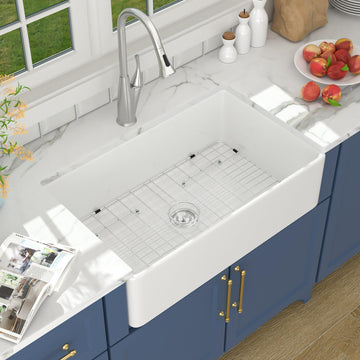 30 Inch White Farmhouse Kitchen Sinks Apron Front Flat Fireclay 30x20 Porcelain Ceramic Farmers Single Bowl Farmer