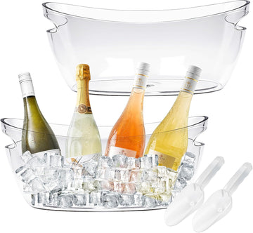 Acrylic Tub Ice Buckets for Parties Portable Beverage Tub with Handles Champagne Bucket Metal Ice Buckets - Set of 2