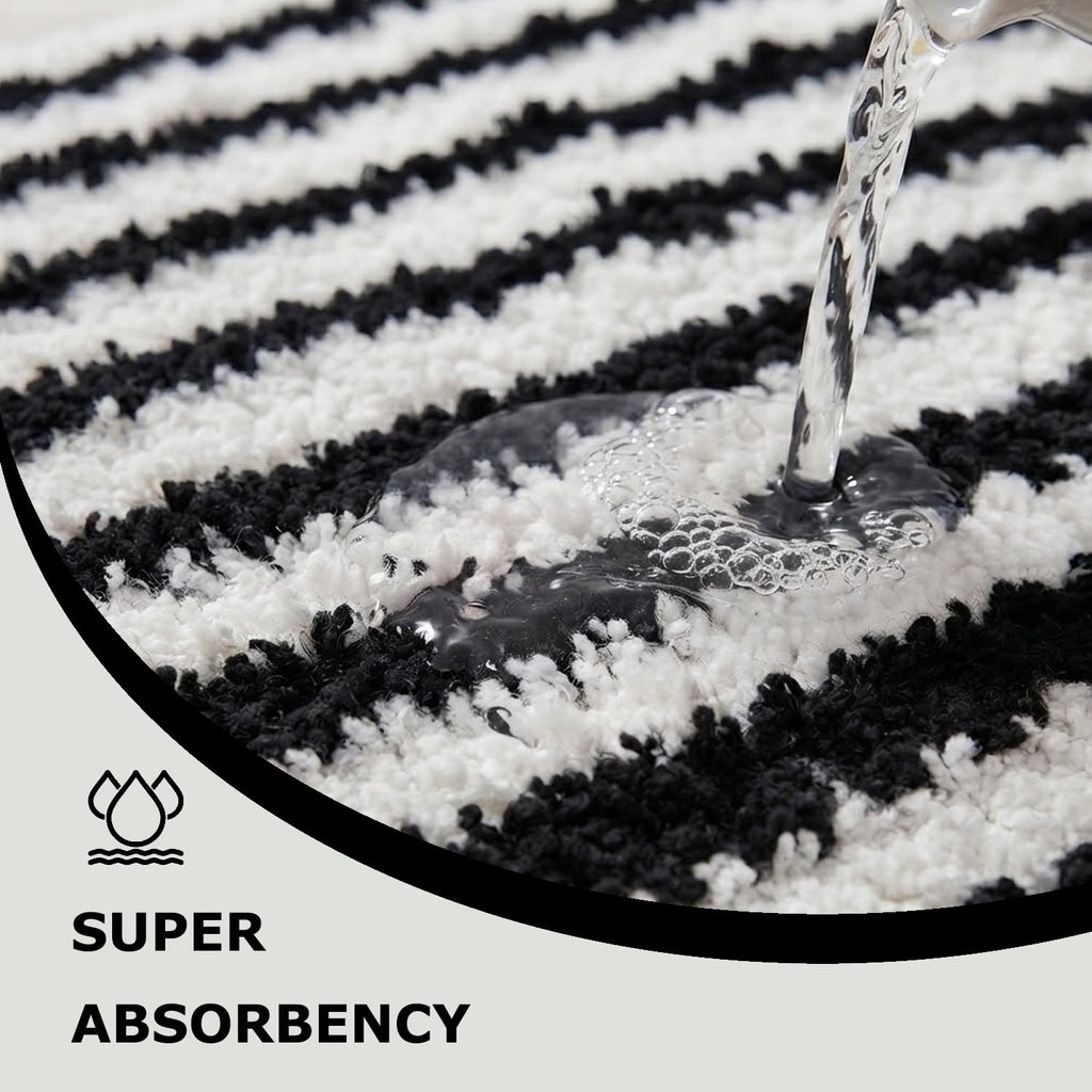 Black and White Striped Bathroom Runner Rug, Fun Plush Luxury Microfiber Bath Rug Aesthetic Washable Bath Mat
