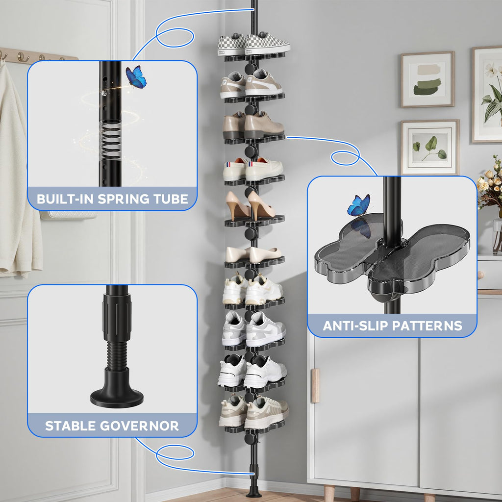 Floor to Ceiling Shoe Organizer, Adjustable Vertical Shoe Rack for Closet