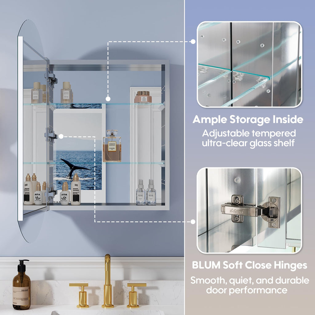 20" x 32" Bathroom Oval Medicine Cabinet, Beveled Edge Mirror Cabinet, Medicine Cabinet with Adjustable Shelves
