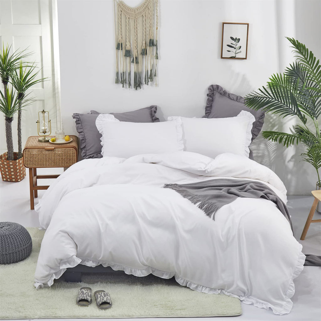 White Comforter Set Ruffle Bedding Comforter Set Farmhouse Boho Ruffles White Blanket Quilts Soft Breathable
