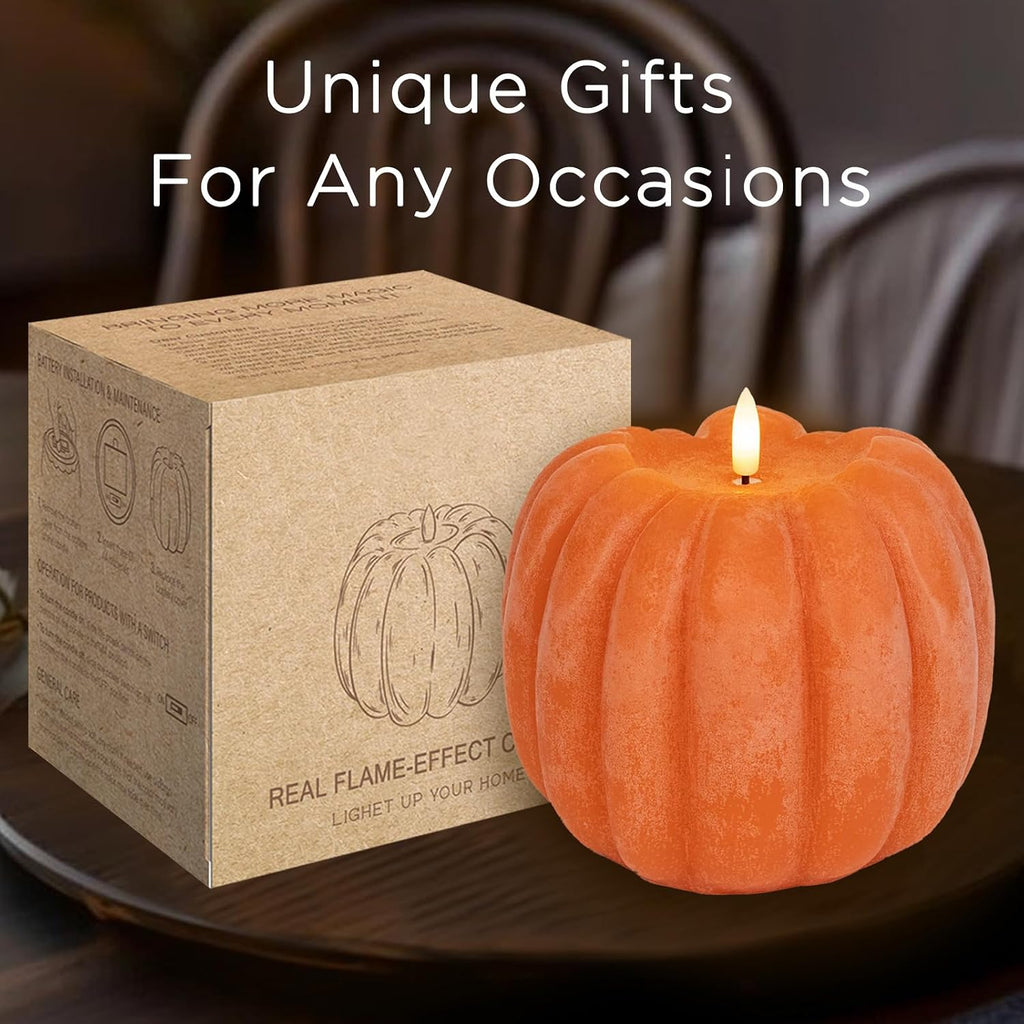 Fall Decorations - Flickering Flameless Wax Pumpkin LED Candle