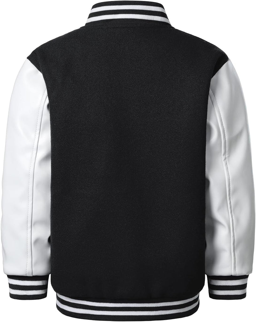 Boys Varsity Jackets Faux Leather Sleeve Bomber Coat