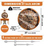 Wall Clocks for Living Room Decor, Large Real Moving Gears Clock, Vintage Industrial Oversized Rustic Farmhouse Kitchen Office Fireplace...