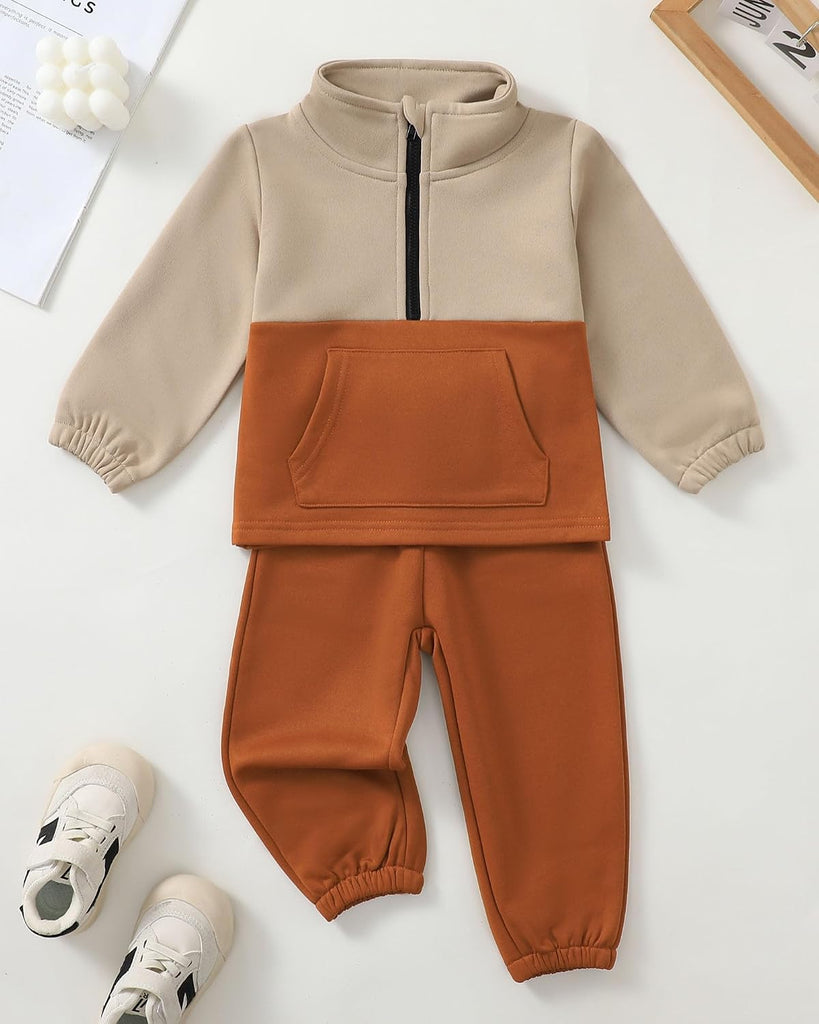 Toddler Baby Boy Clothes Color Block Long Sleeve Zipper Sweatshirt Tops + Pants Fall Winter Outfits Set