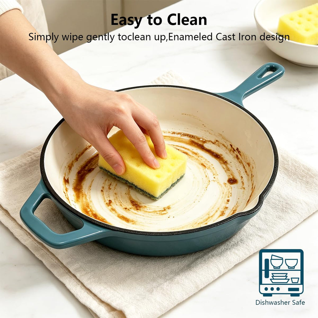 Enameled Cast Iron Skillet, Non Stick Fry Pan, Induction Compatible (Peacock Blue, 10 inch)