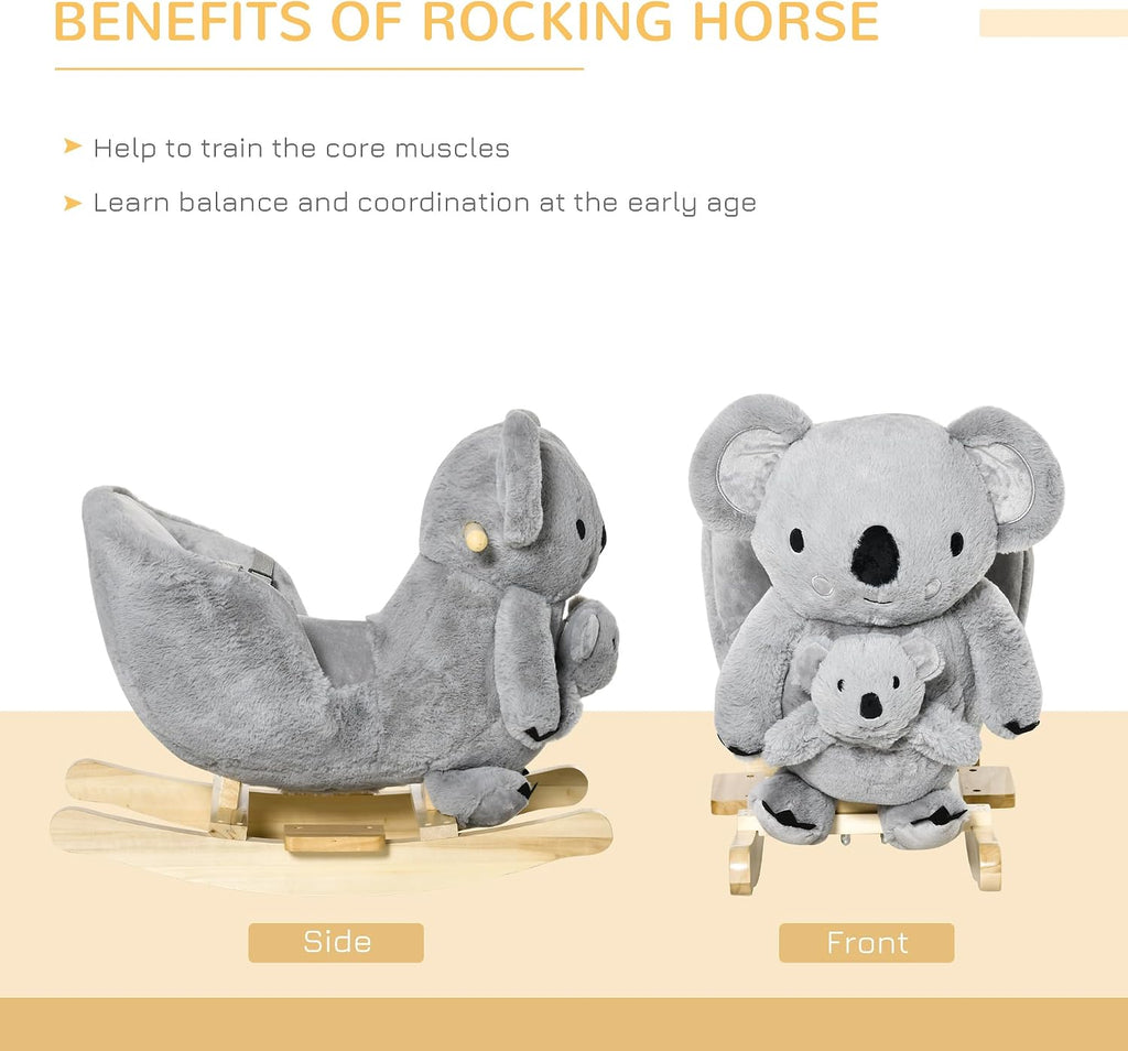 Kids Ride-On Rocking Horse Koala-Shaped Rocker for 18-36 Months Gray