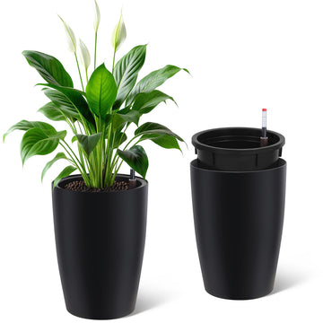 16" Tall Planter Set of 2, Self Watering Pots, Large Planter for Outdoor