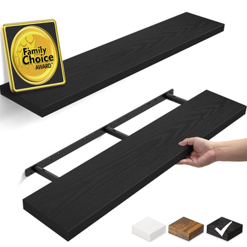 Black Floating Shelves 47.2in, Set of 2, Wall Mounted for Wall Decor