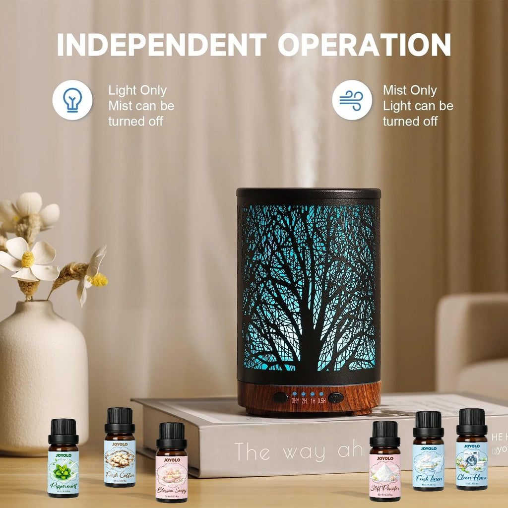 Essential Oil Diffuser & Essential Oils Set, Aromatherapy Diffuser with 7 LED Colors, 6 Oils Gift Pack (Clean Home
