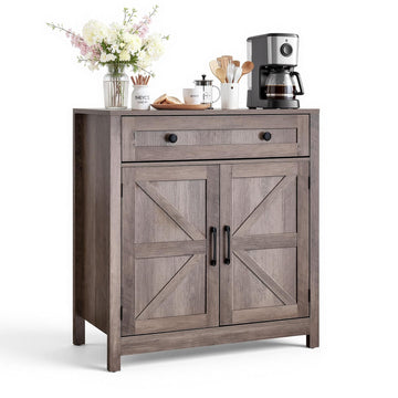 Buffet Cabinet, Farmhouse Sideboard Cabinet with Drawer, 30" Coffee Bar Cabinet with Adjustable Shelves & 2 Barn