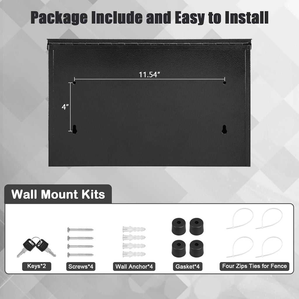 Locking Wall Mount Mailboxes Mail Box with Key Lock, Security Drop Box, Metal Post Box Decorative,15.7 * 9.9 * 4.9in