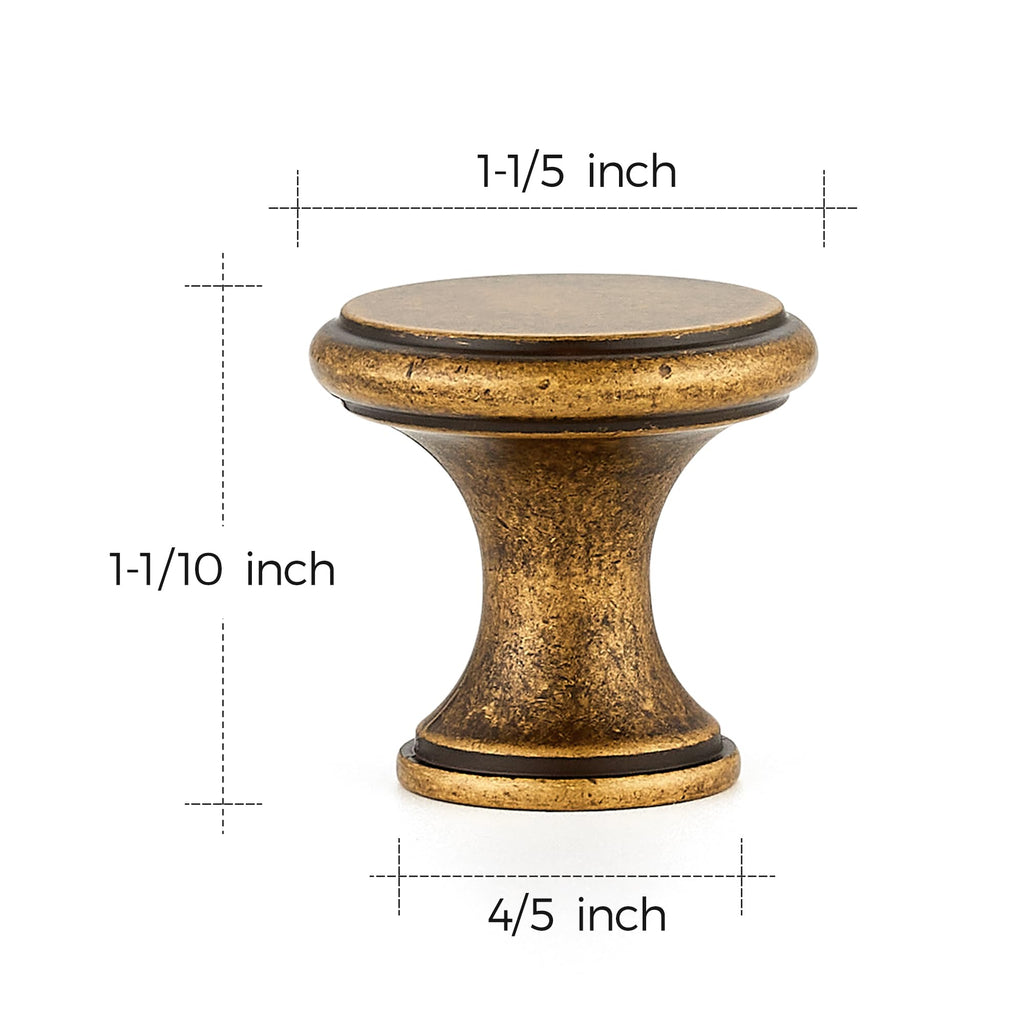 Antique Brass Kitchen Cabinet Knobs, Solid Zinc Pulls, 25 Pack