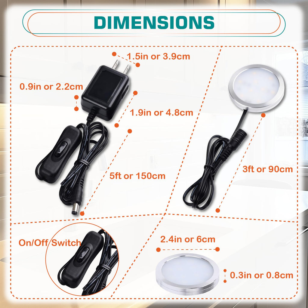 Single Under Cabinet LED Puck Light, Curio Display Case Shelf Counter Accent Lighting, 120V Electric Wired Wall Plug