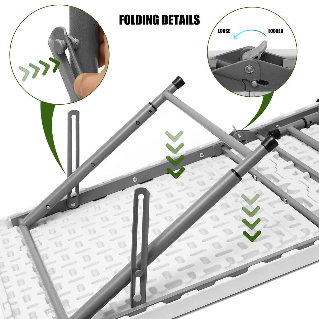 Folding Table 4 Foot, Portable Heavy Duty Plastic Utility Table, White