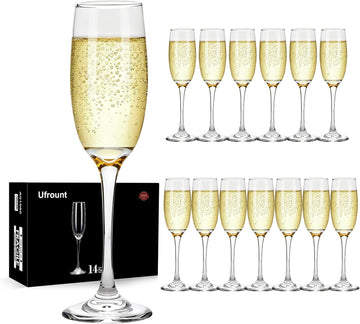 6oz Champagne Flute,Clear Champagne Glasses Set of 14, Elegant Stemmed Champagne Glasses Sparkling Wine Glasses for