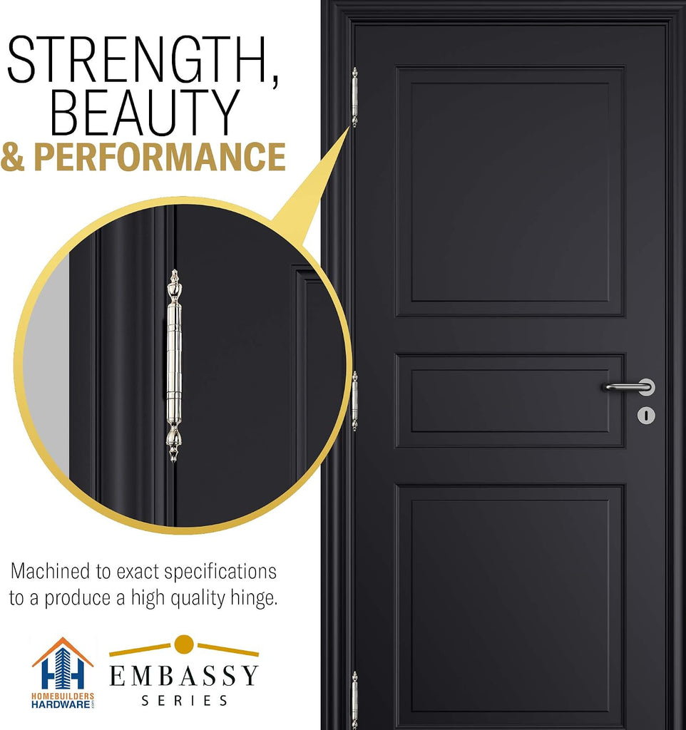 Door Hinge Solid Brass - 3.5 x 3.5 Inch, Heavy Duty, Polished Nickel, Ball Bearings, Rust Resistant Pin