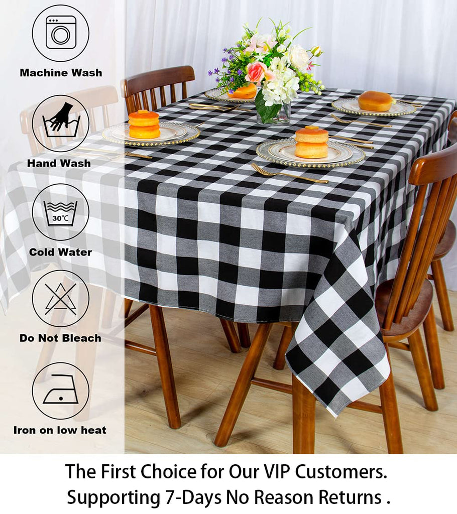 Checked Square Tablecloth 54x54-Inch Black and White Buffalo Plaid Tablecloth Washable Cotton Table Cover Gingham