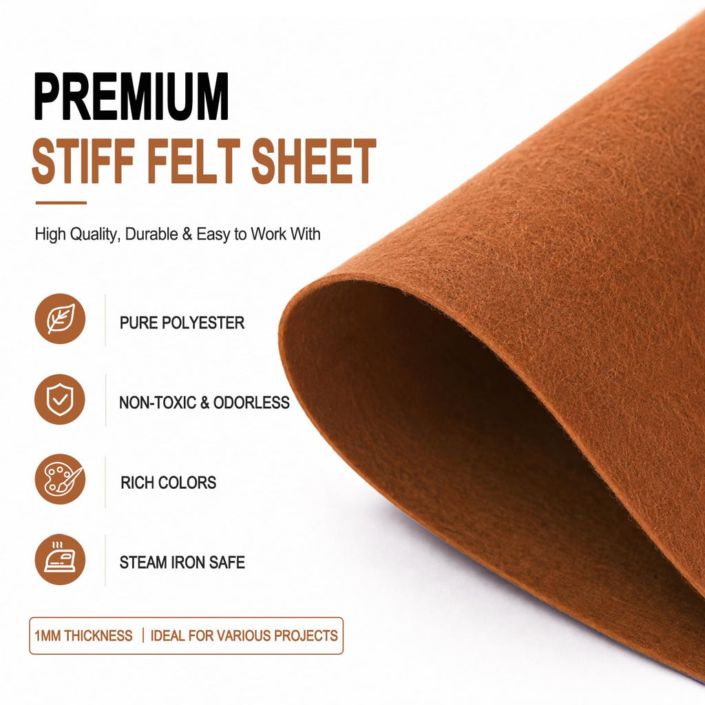 Camel Brown Large Felt Fabric 36" x 36", 1mm Stiff Felt Sheet