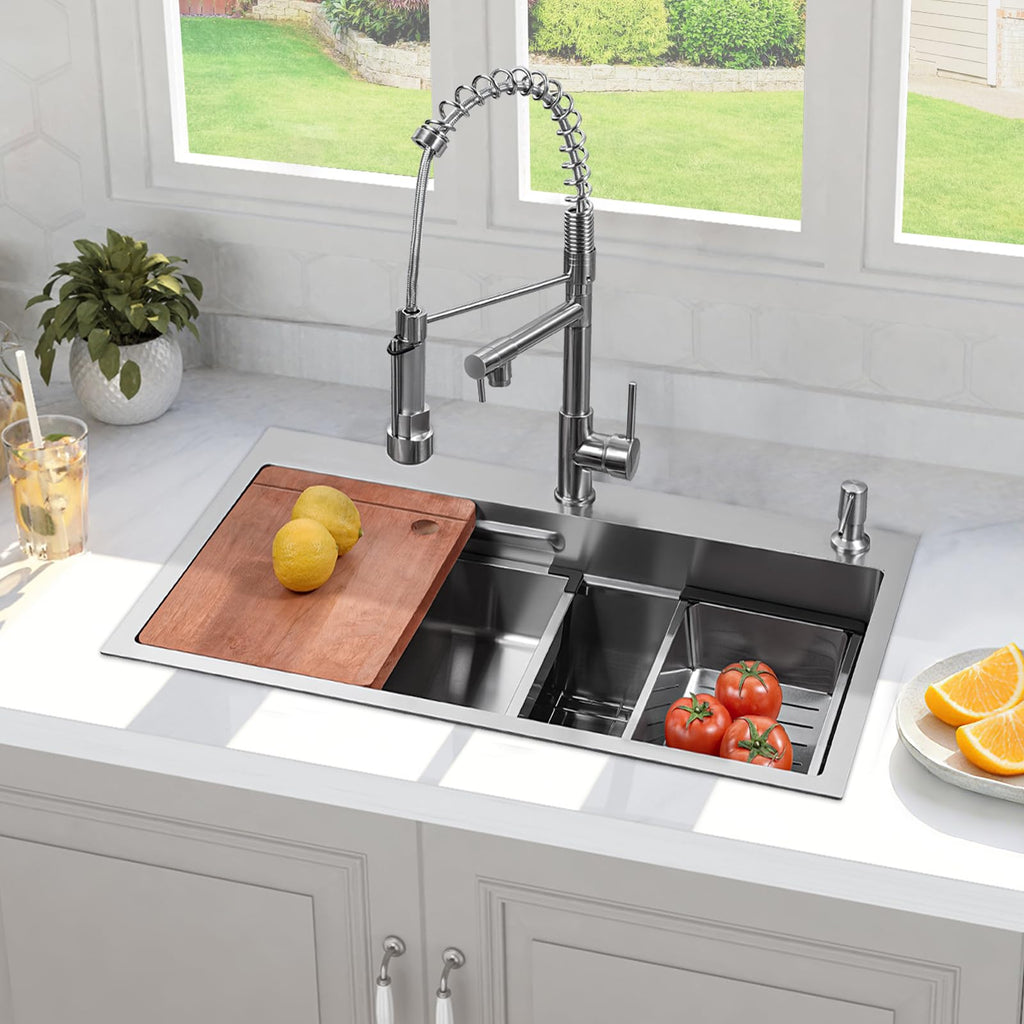 Kitchen Sink 30 Inch Drop Sink With Faucet Modern Stainless Steel Sink Top Mount Workstation Single Bowl Kitchen Sinks