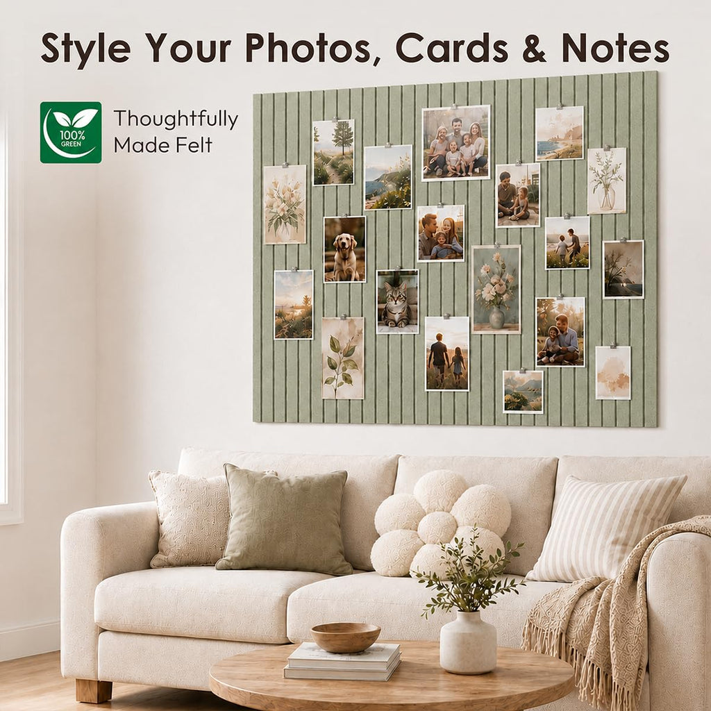 Ribbed Felt Bulletin Board Tiles, 6 Pack Sage Green Cork Board Alternative for Walls, 36 x 24 in Grooved Felt Wall