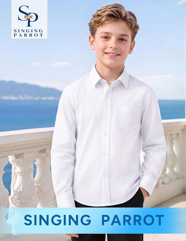 Boys' Long Sleeve Button-Down Dress Shirt with Pre-Tied Tie