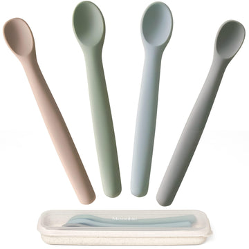 Silicone Baby Spoons Set of 4, Toddler Spoons for Self Feeding 6 Months, Two Sizes Feeding Spoons for First Stage 4+